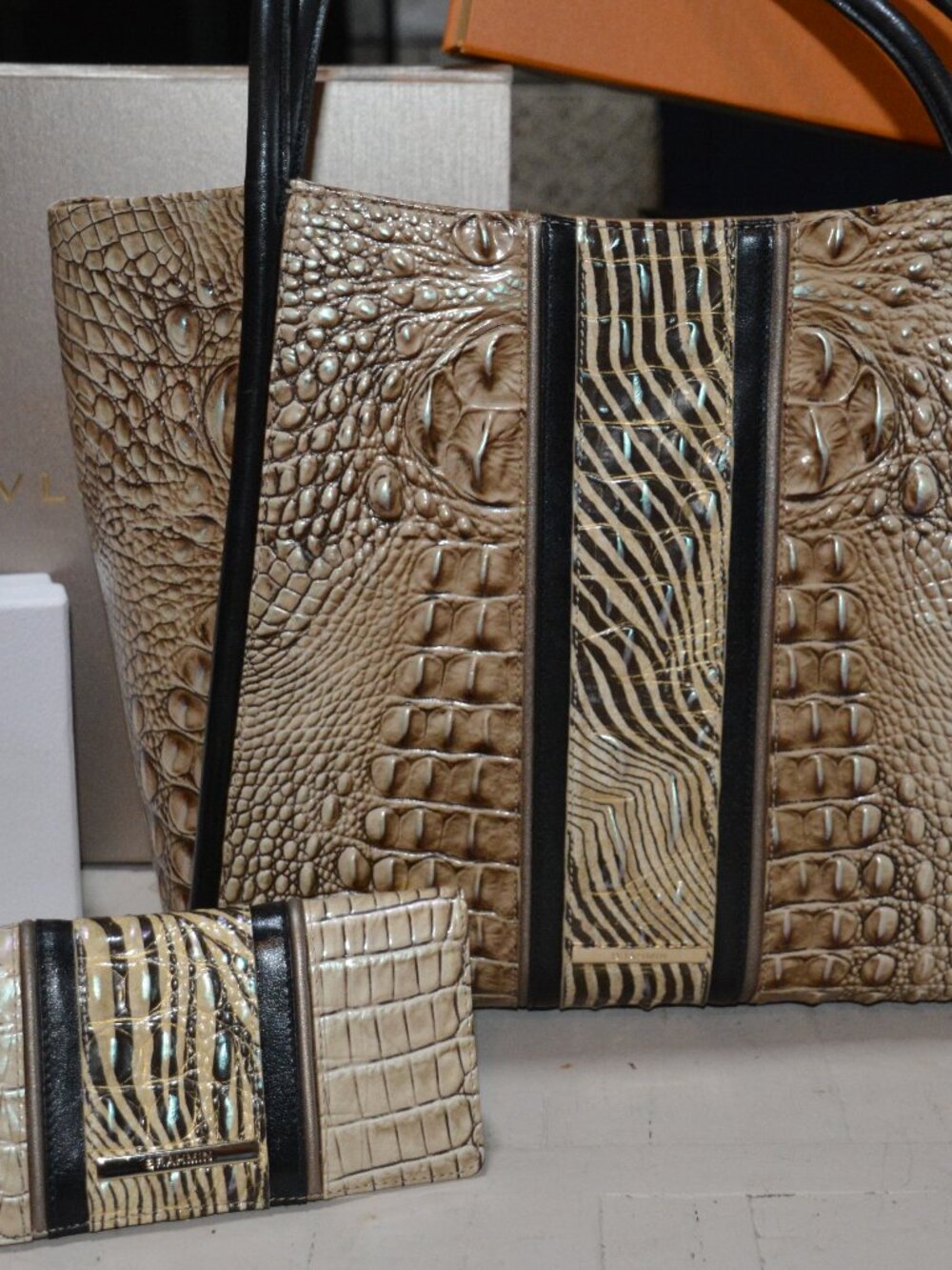 Brahmin Bailee Tote in Biscuit Nakoma with matching wallet